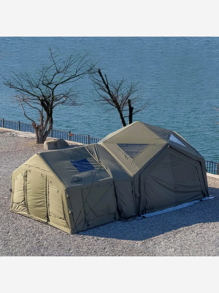 Надувная палатка Coody HUB Army Green, 360×360×275 см, 4–6 человек, 4 входа, модульная система