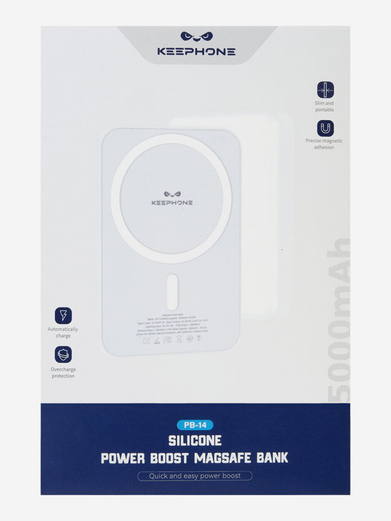 Портативный беспроводной аккумулятор Keephone Thin Snap Wireless PD 20W Повербанк 5000 мАч, порт Type-C — белый