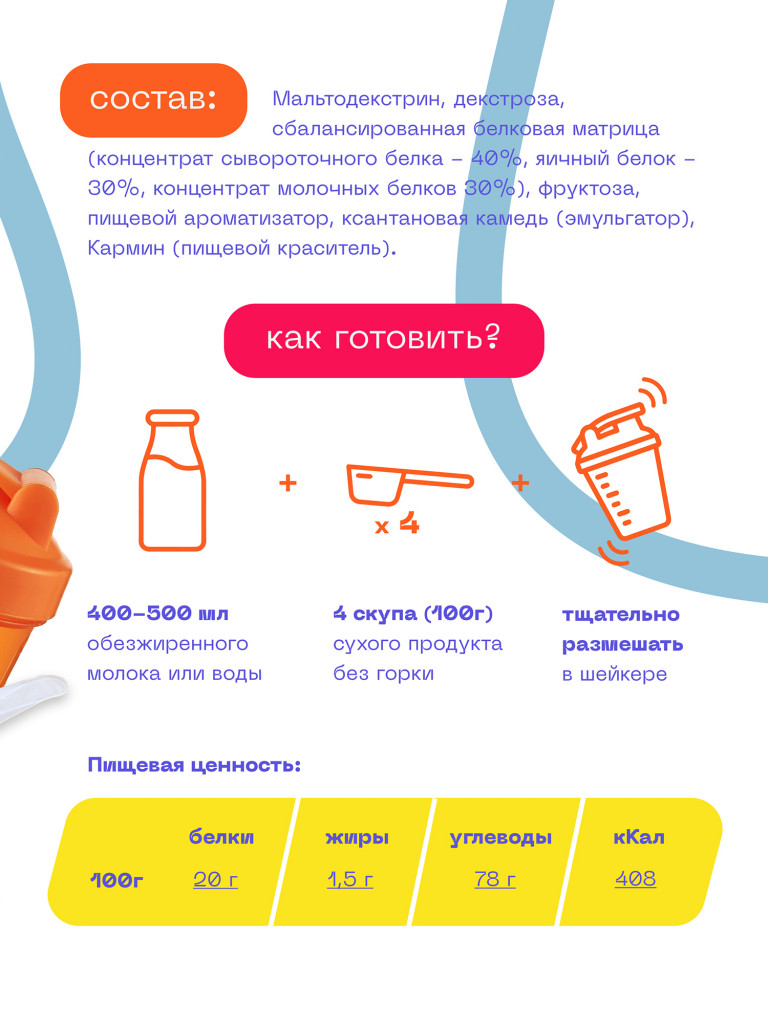 Гейнер для набора мышечной массы Многокомпонентный PUREPROTEIN 1кг, Клубника со сливками