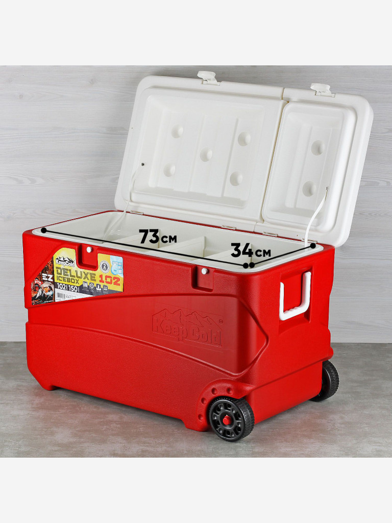Термоконтейнер EZ COOLERS Keep cold deluxe icebox, 102 л, на колесах, красный