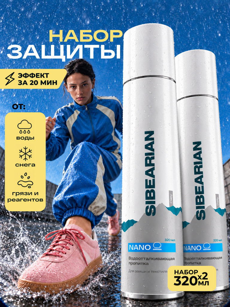 Водоотталкивающая пропитка для замши и текстиля 640 мл (набор 2 шт) SIBEARIAN DAILY NANO
