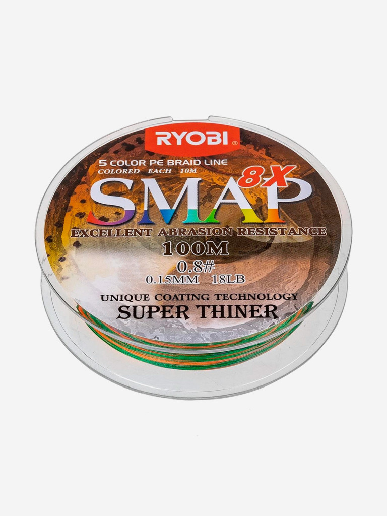 Шнур плетеный для рыбалки Ryobi SMAP PE8X, 100м, 0,148мм, 2кг, мультиколор