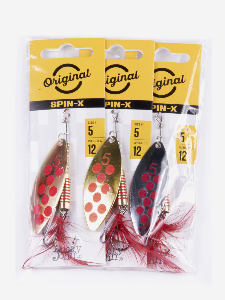 Блесна вращающася Lucky John SPIN X LONG 05, набор вертушек LJSL05-001SET из 3 шт. CR/GR/SR, вес 12 г