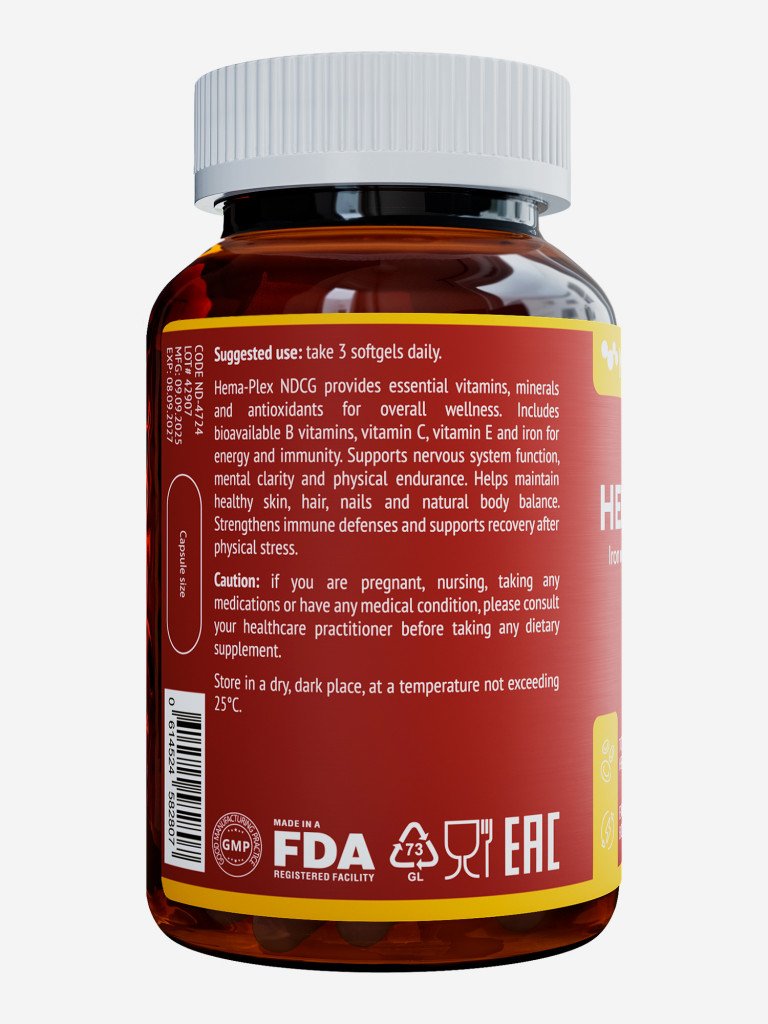 Витаминный комплекс с железом Hema-Plex Хема Плекс NDCG, 60 капсул