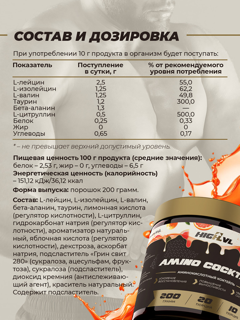 Амино коктейль, HIGHLVL, 200 г, грейпфрут