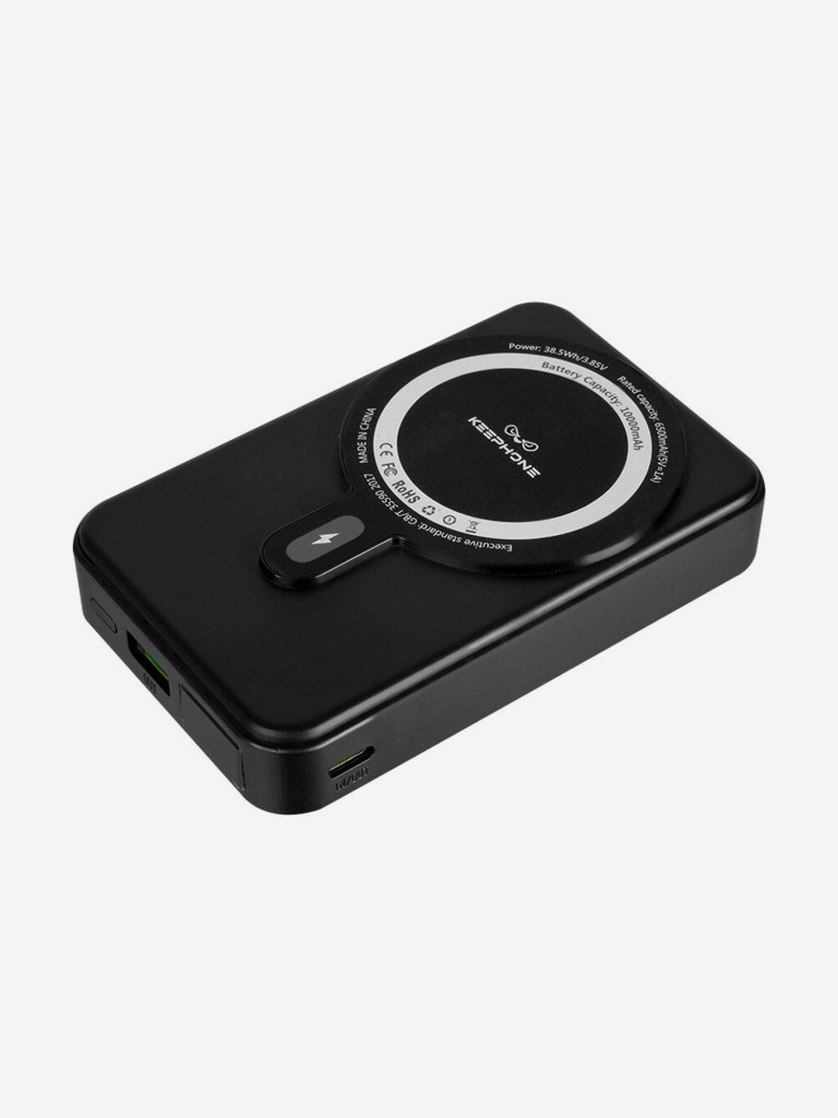 Повербанк с беспроводной зарядкой для телефона KEEPHONE Snap Stand / Быстрая зарядка аккумулятора: 10000 мАч, подставка — Чёрный