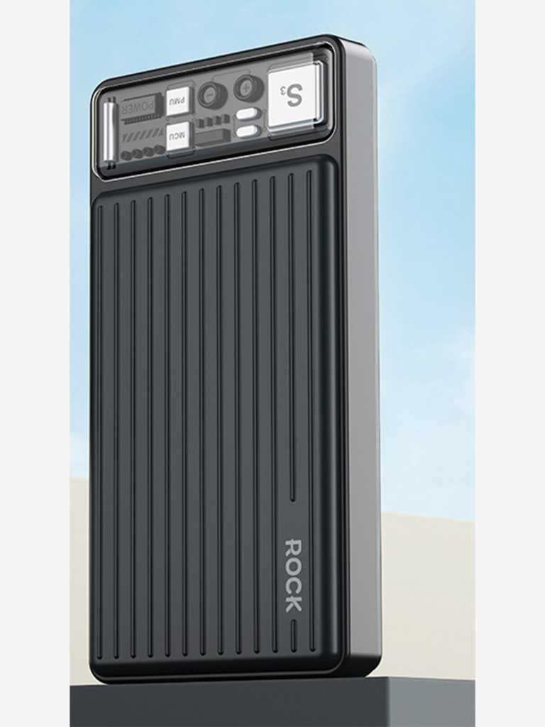 Внешний аккумулятор ROCK P96 12W Travel Series Power Bank With Cable 10000mAh темно серый