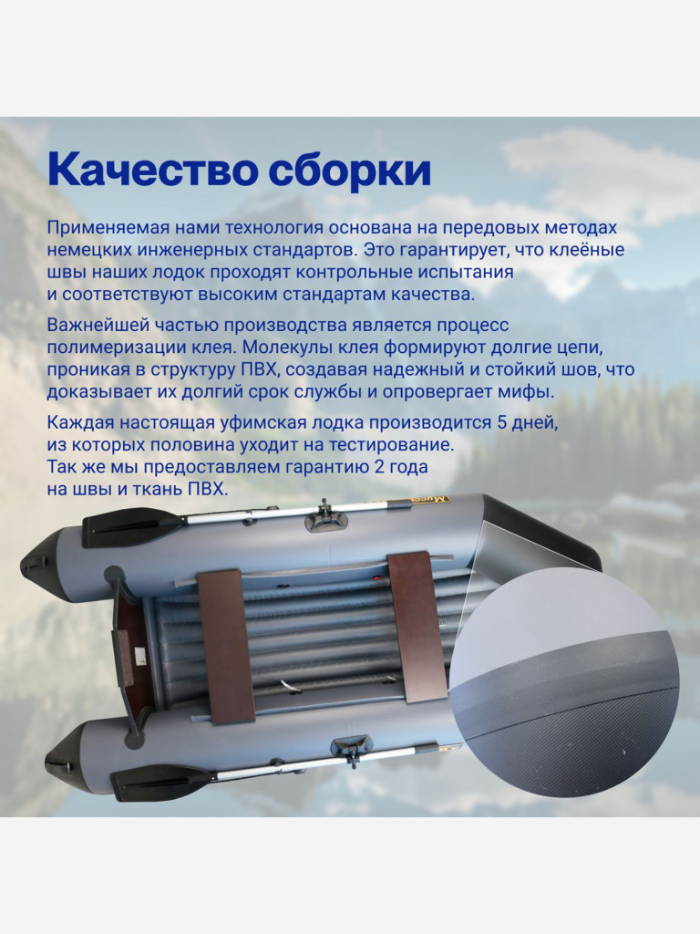 Лодка ПВХ под мотор для рыбалки надувная Лодки Поволжья 2800 НД с надувным дном, двухместная, стационарный транец, серо-черная
