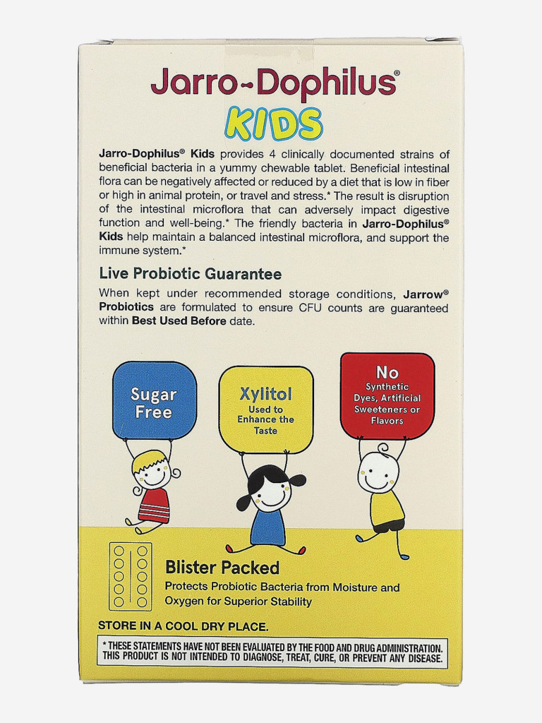 Бад, пробиотик и пребиотик для детей от 4 лет, Jarrow Formulas Jarro-Dophilus Kids 1 billion CFU natural raspberry, 60 chew. tabs
