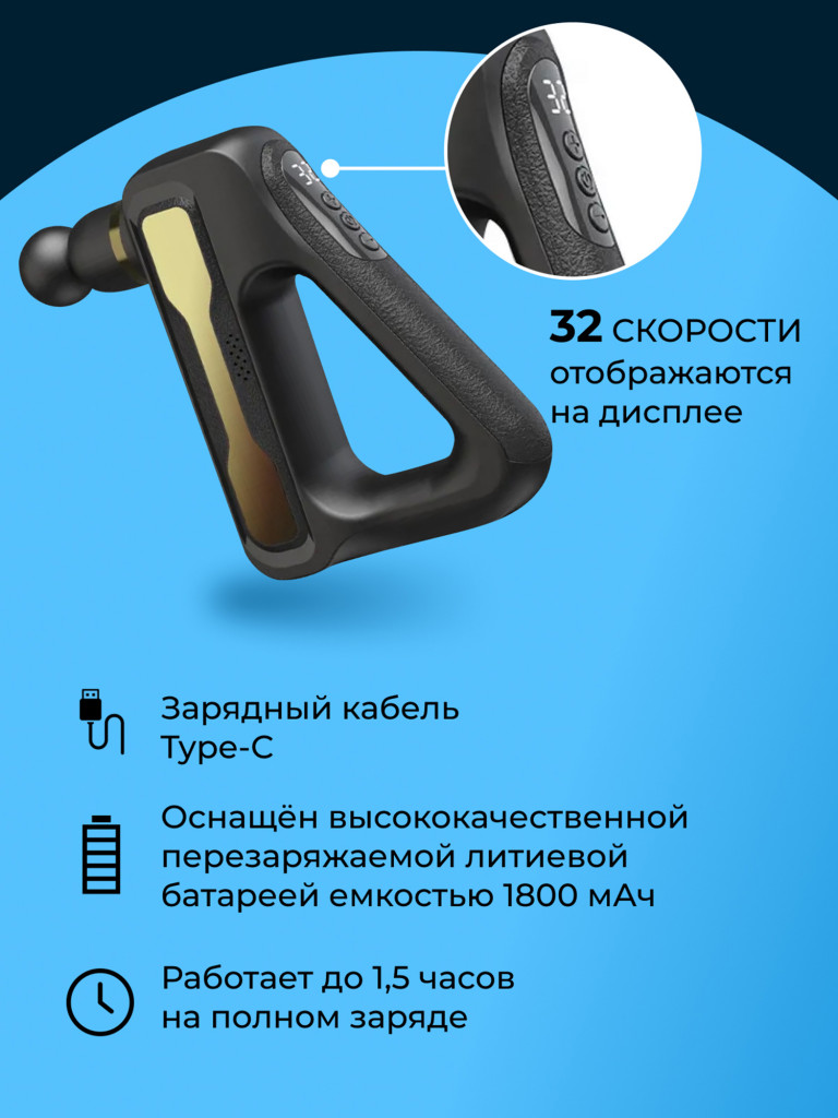 Перкуссионный спортивный массажер для тела Qualigo 32 скорости