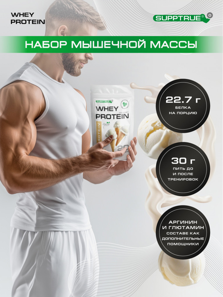 Протеин сывороточный Supptrue / Protein isolate / со вкусом Пломбир/ 500г