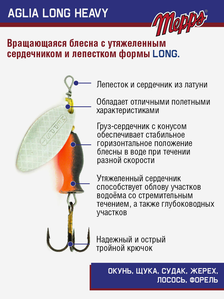 Блесна Mepps AGLIA LONG HEAVY 1 AG NR/OGE