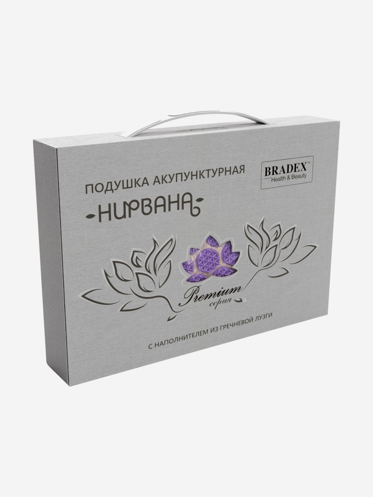 Подушка акупунктурная Нирвана бежевая, фиолетовые шипы, премиум-серия