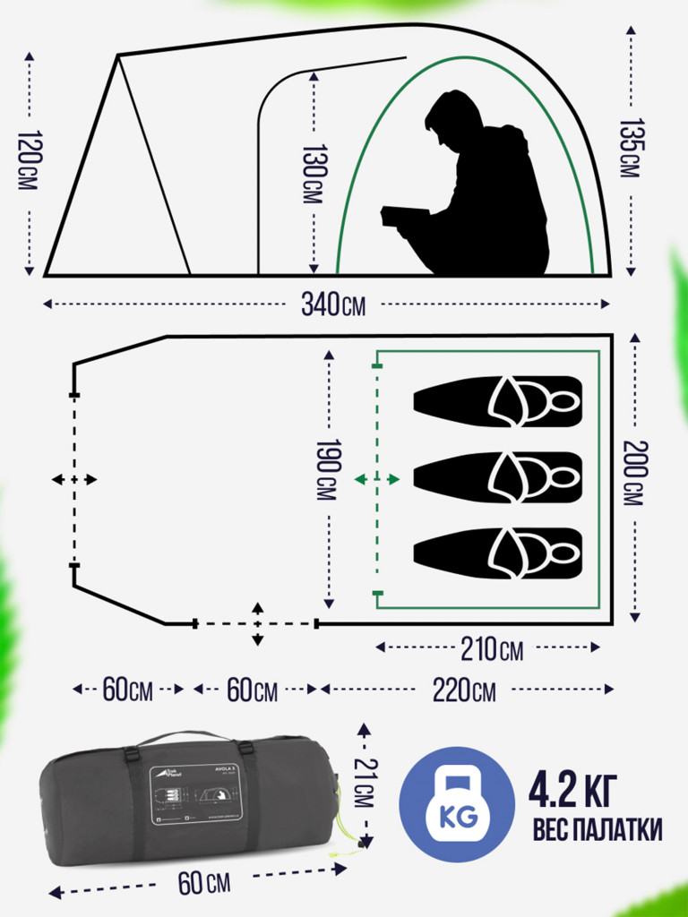 Трехместная двухслойная туристическая палатка Trek Planet Avola 3
