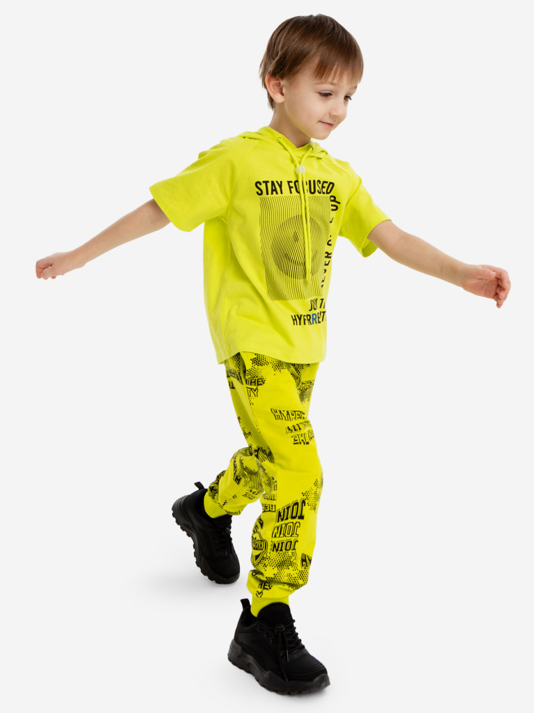 Футболка с капюшоном и принтом салатовая для мальчика Button Blue