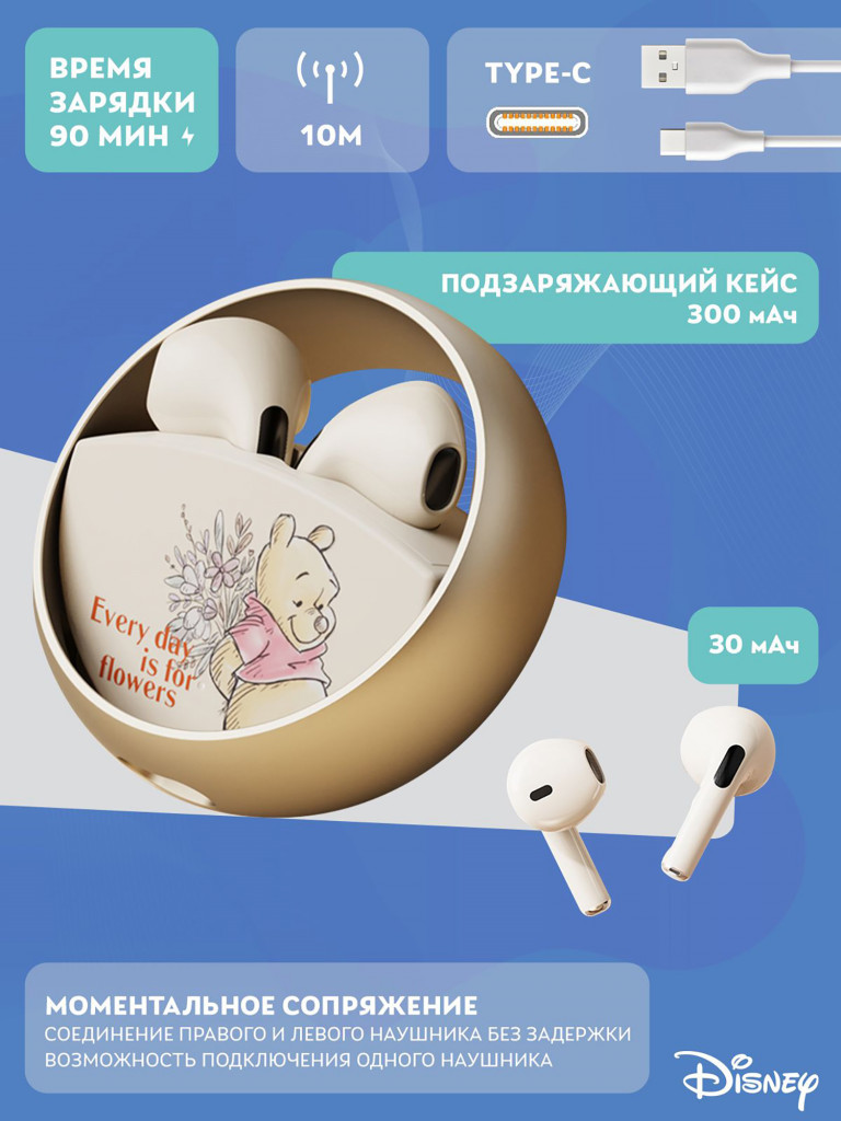 Беспроводные наушники TWS Disney Винни-Пух