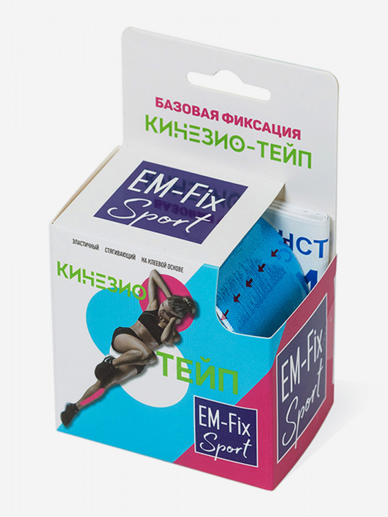 Кинезиотейп "EМ-Fix Sport" базовой фиксации, 5 см х 5 м, голубой