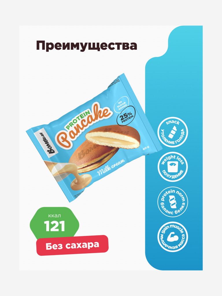 Протеиновые панкейки 10 шт. Bombbar с начинкой "Ассорти", 40г. х 10шт.