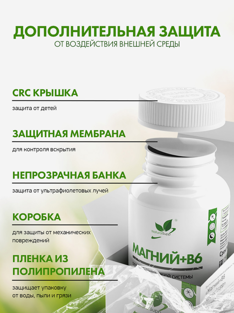 Магний+В6, NaturalSupp, 60 капсул