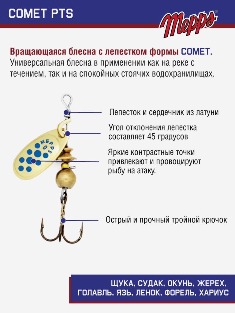 Блесна Mepps COMET PTS BLEUS OR №0