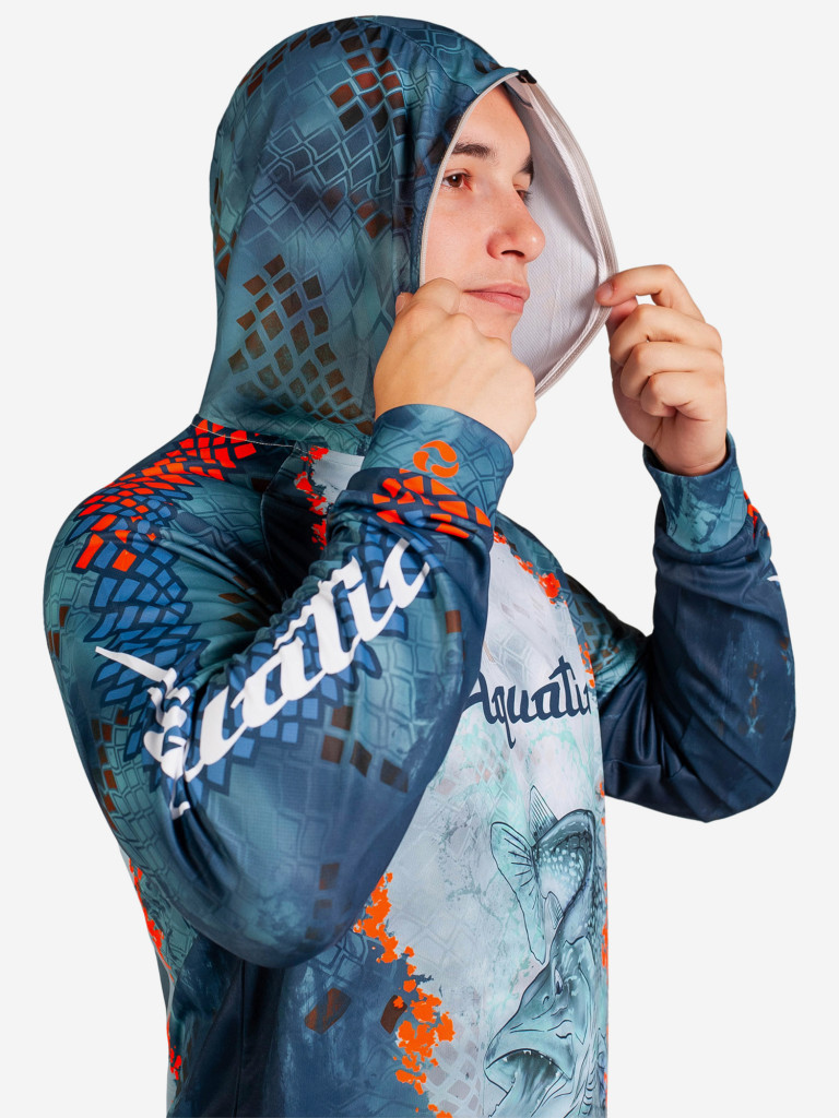 Джерси Аquatic Дж-05 с капюшоном (логотип: PIKE CAMO BLUE) для рыбалки и охоты