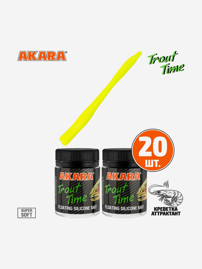 Силиконовая приманка Akara Trout Time WORM 3 04Y, Shrimp (20 шт.)