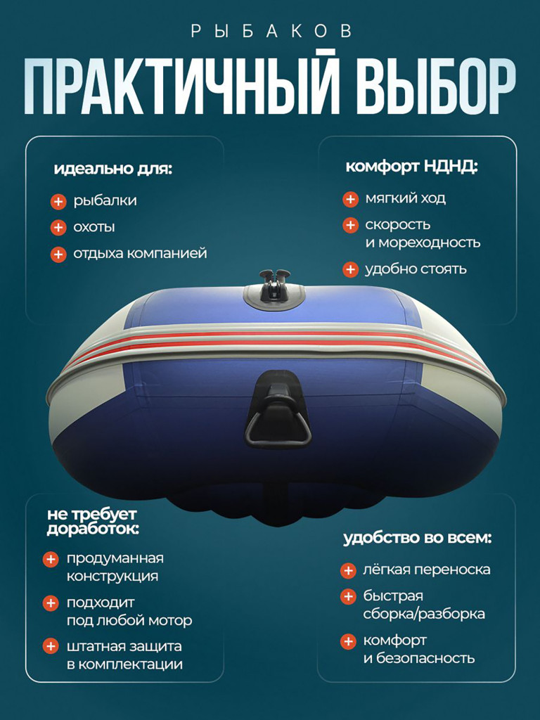 Лодка Хантер Стелс 315 Аэро - белый/синий - Лодка ПВХ надувная, Hunterboat STELS