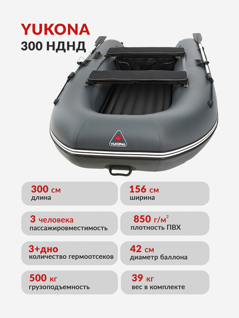 Лодка ПВХ под мотор Yukona 300 НДНД надувная для рыбалки, серая