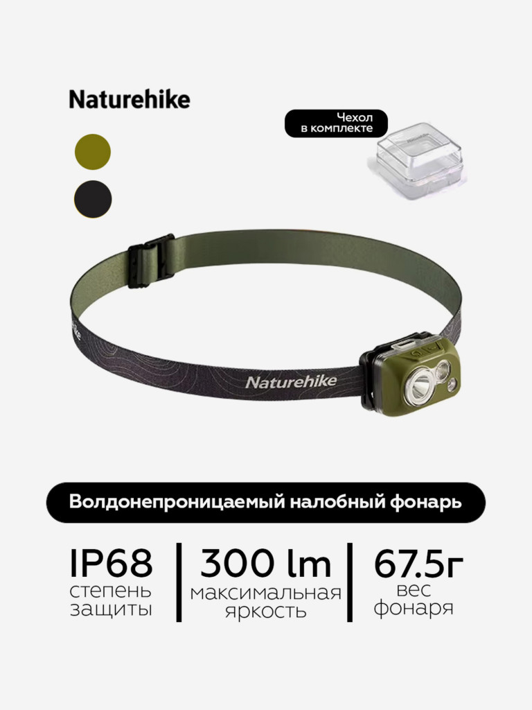 Водонепроницаемый налобный фонарь Naturehike IP68, зеленый