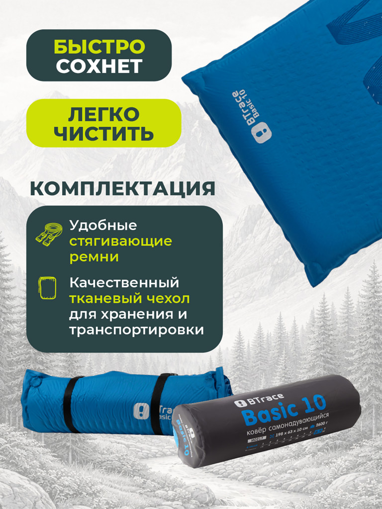 Ковер самонадувающийся BTrace Basic 10,198х63х10 см, Синий