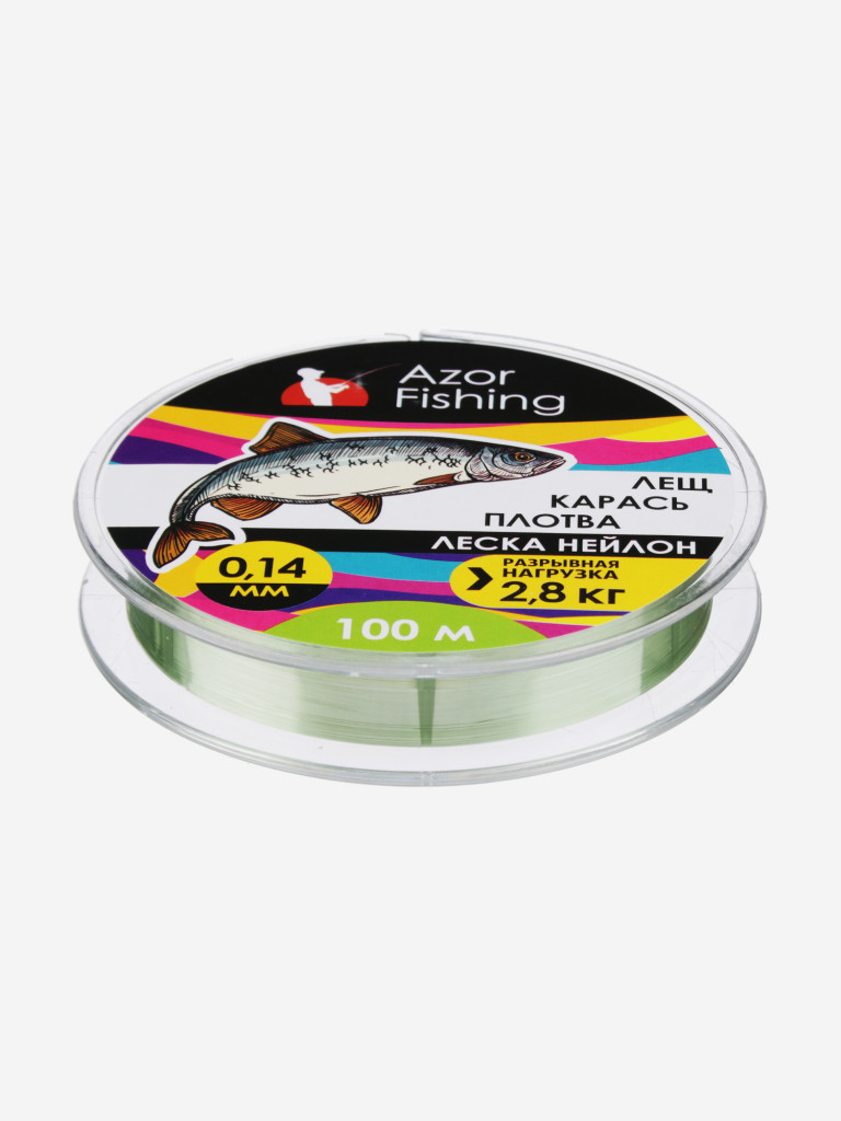 AZOR FISHING Леска "Лещ, Карась, Плотва", нейлон, 100м, 0,14мм, 2,8кг, зеленая