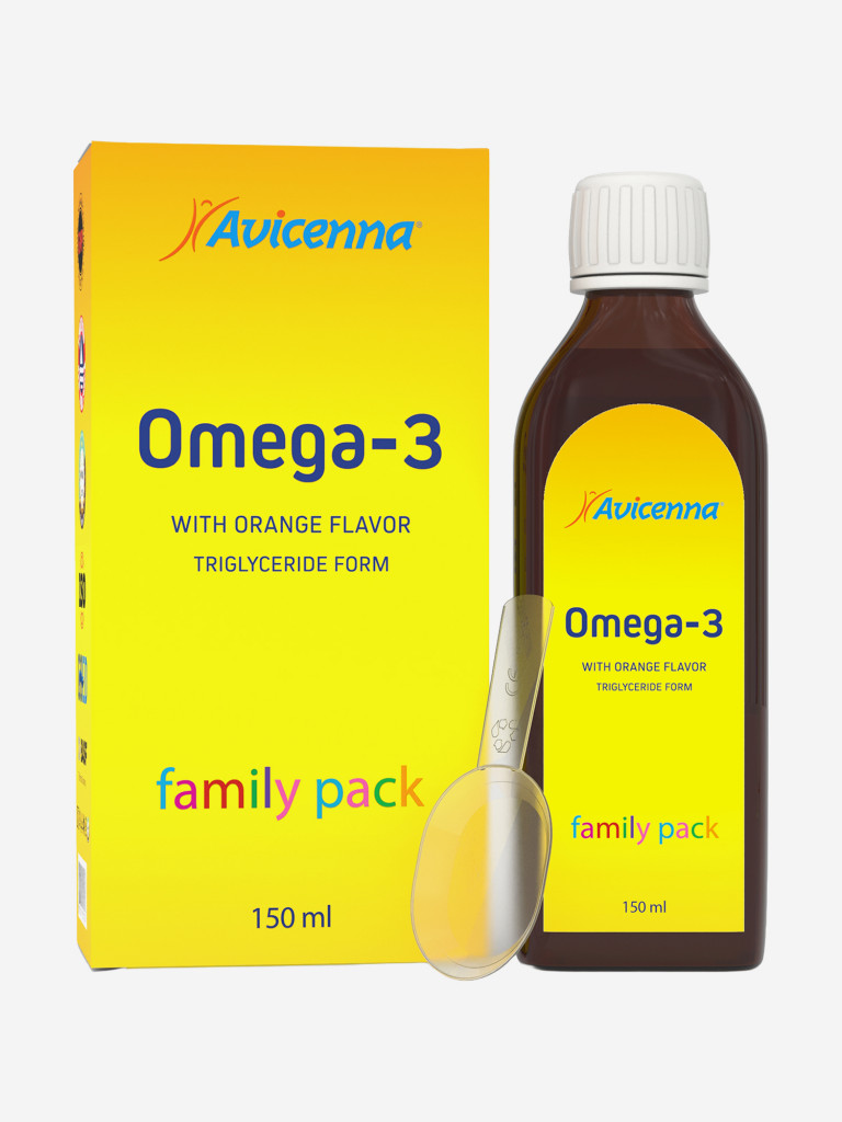 Жидкая Омега-3 Avicenna® с апельсиновым вкусом, 1400мг концентрированных жирных кислот, 150мл