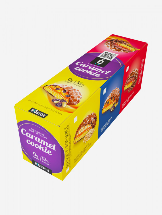 Протеиновое печенье ё|батон Caramel cookie без сахара набор ассорти: арахис-изюм, семена подсолнечника, рисовые шарики (в шоу-боксе 12шт по 45г)