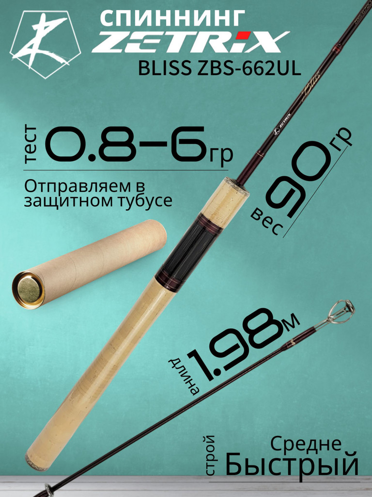 Спиннинг для рыбалки Zetrix BLISS ZBS-662UL 1.98м 0.8-6гр