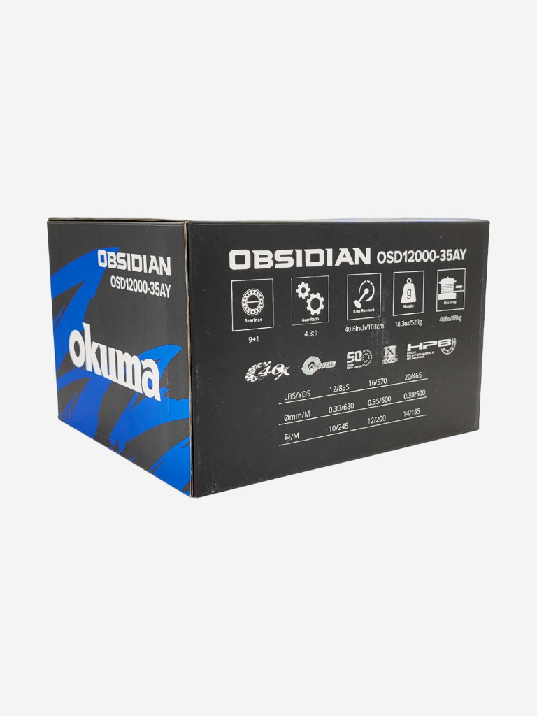 Катушка Okuma OBSIDIAN CARP OSD 12000 35A (4.3:1), с передним фрикционом, с дополнительной шпулей