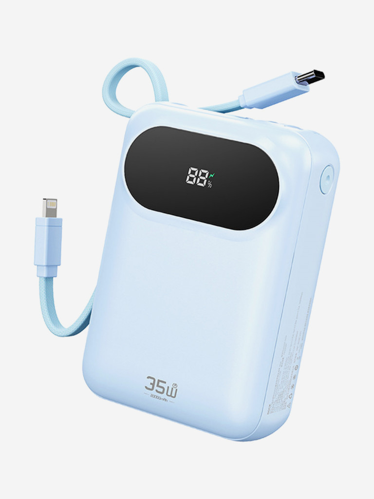 Внешний аккумулятор карманный ROCK Y11 Mini Series Power Bank with Cable 20000mAh 35w голубой