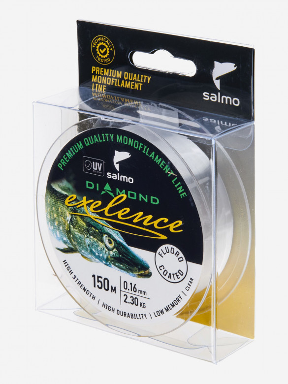 Леска флюорокарбон для летней рыбалки Salmo Diamond EXELENCE FLUORO COATED Clear монофильная, длина 150 м, диаметр 0,16 мм
