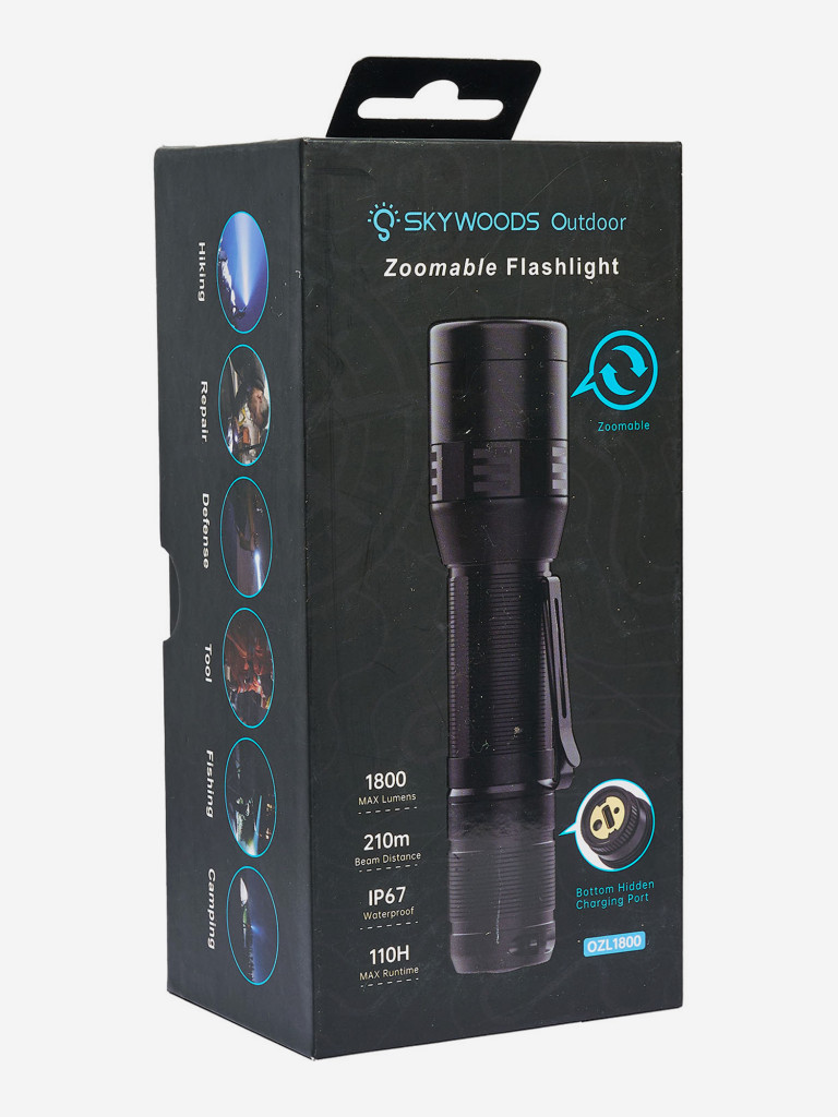 Фонарь ручной Skywoods WILD, 1800 люмен, Zoom-фокусировка, IP67