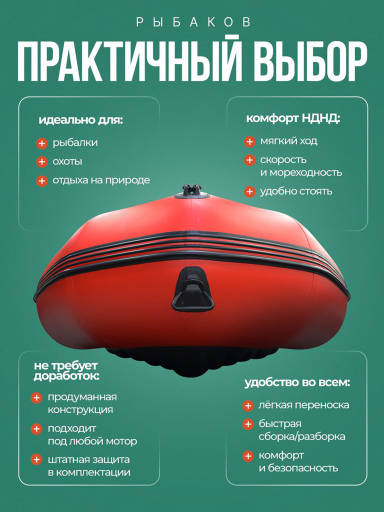 Лодка пвх под мотор Хантер 450 ПРО красно черный