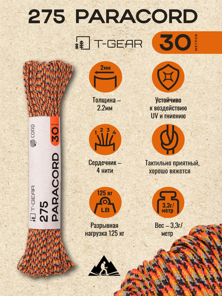 Паракорд 275 T-Gear x CORD nylon 30м (Motley X)