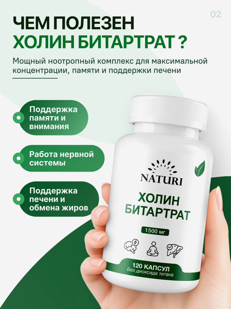 Холин + Инозитол + Гинкго NATURI, 120 капсул
