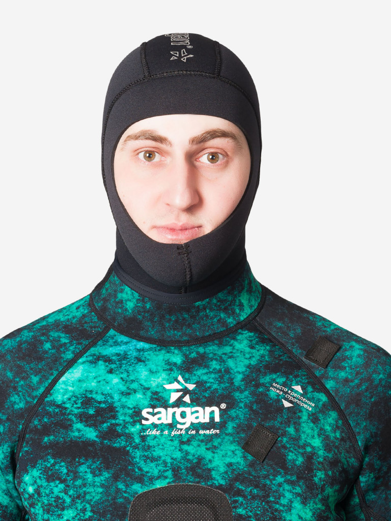 Шлем из неопрена для дайвинга подводной охоты и водного спорта SARGAN Башлык 2.0 неопрен 5мм размер