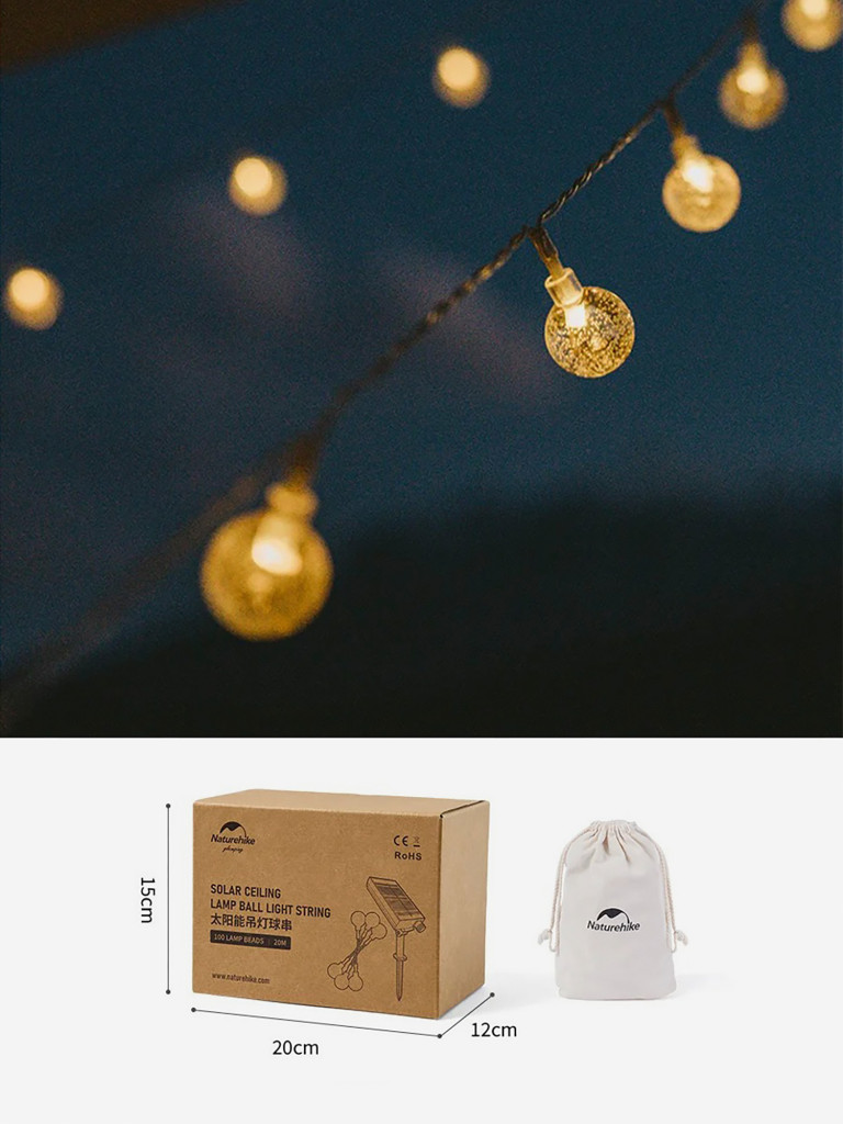 Гирлянда Naturehike на солнечной батарее, уличная, 20 м, 100 ламп, USB, IPX4, кемпинговая