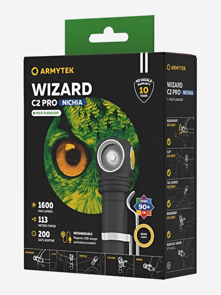 Фонарь налобный Armytek Wizard C2 Pro Nichia Magnet Usb, теплый свет