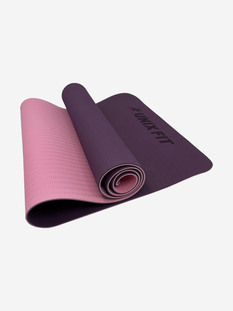 Коврик для йоги и фитнеса UNIX Fit двусторонний, 180 х 61 х 0,6 см, двуцветный, фиолетовый