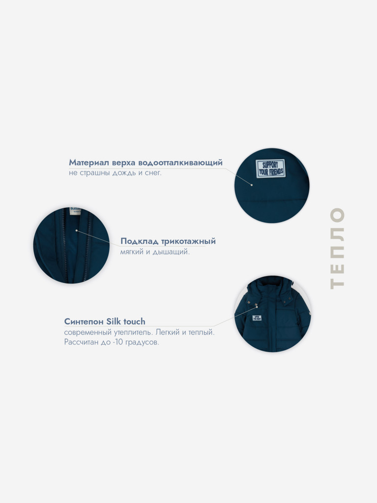 Полупальто демисезонное с капюшоном и манжетами синее для мальчика Button Blue