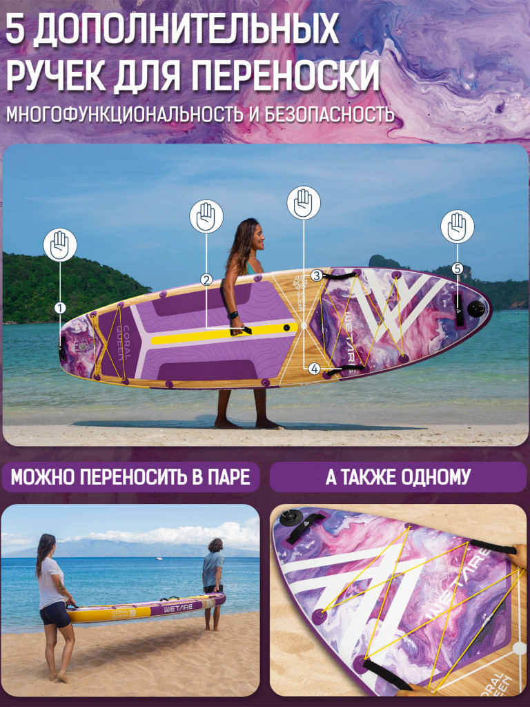 Надувная двухслойная SUP-доска WETARE Coral Queen PURPLE 11'6" 350*88*15 см, сапборд
