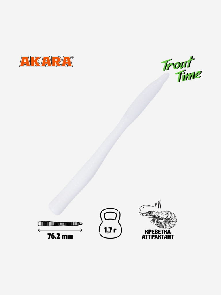 Силиконовая приманка Akara Trout Time WORM 3 02T, Shrimp (20 шт.)