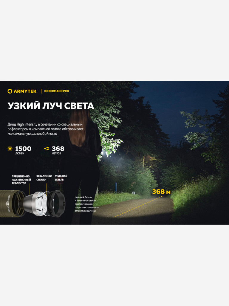 Фонарь светодиодный тактический Armytek Dobermann Pro Magnet USB, 1500 лм, холодный свет