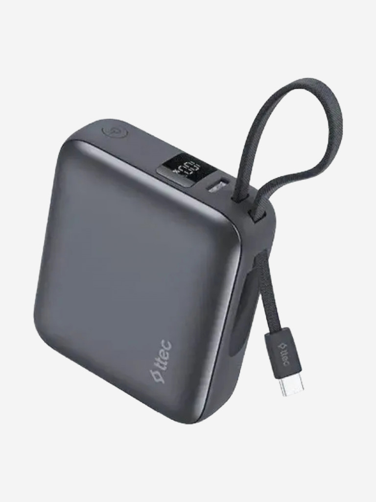 Внешний аккумулятор TTEC ReCharger Mini LCD 10000mAh USB-C PD 35W Powerbank со встроенным кабелем USB-C. Цвет: серый